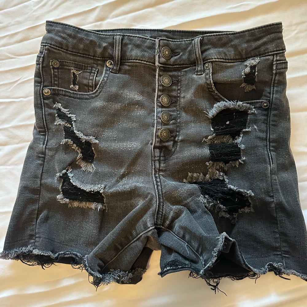 American Eagle Distressed Black Denim Shorts